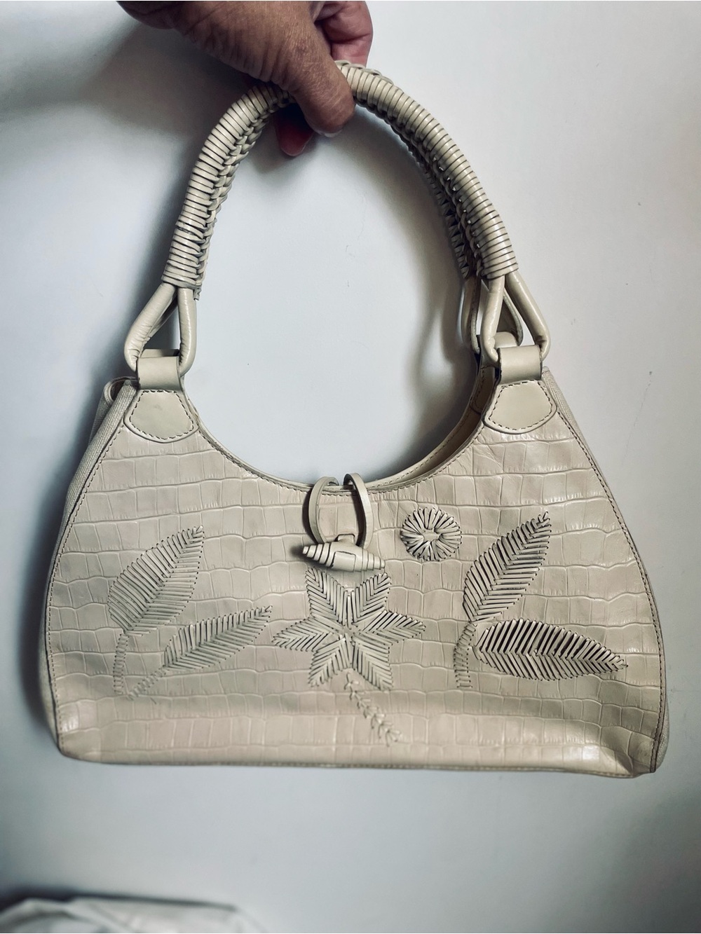 Maxx New York Cream Floral-Embossed Shoulder Bag with Braided Handle
